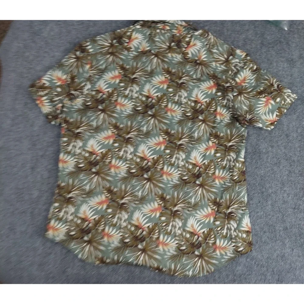 Banana Republic Linen Shirt‎ Mens Large Hawaiian Slim Fit Beach Safari Leaves